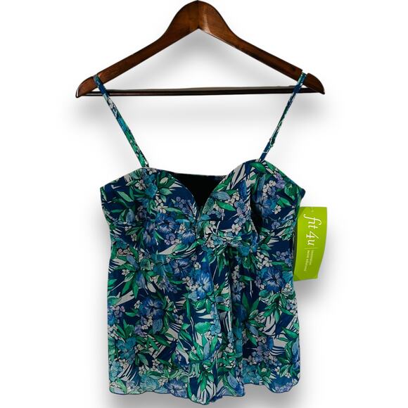 Fit 4 U Tankini Top Mesh Tango Swimwear Blue Bandeau Size 16 - Picture 2 of 8